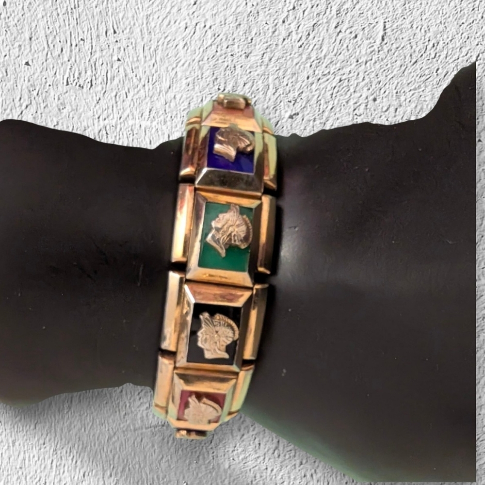 Roman Centurion Gold Tone Stretch Panel Bracelet, 1950's- 60's Bracelet